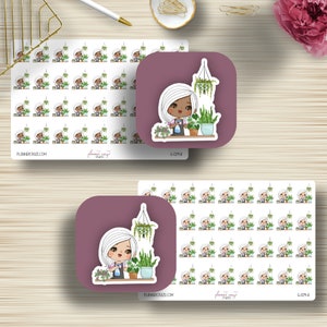 Plant Doodle Girl, adesivos de planejador, gramado, jardim, plantio, adesivos CE, Erin Condren Life, planejador feliz, ícone funcional, G-023