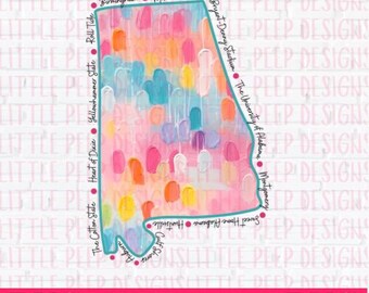 Alabama State Design, Abstract State, Hand-stroke Art png, Colorful State Design, Digital Design, Digital PNG, AL PNG,Alabama Football