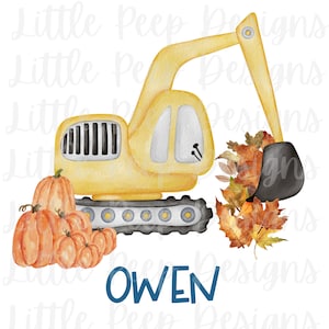 Excavator, Pumpkins Watercolor Clipart,Fall, PNG,Sublimation Digital Download, Printable Artwork Design, Toddler Boy&#39;s Fall Gift