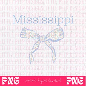 MS Bow State PNG, State of Mississippi Design, Grand Millennial Png, Mississippi PNG, The Magnolia State, States Png, Coquette Bow