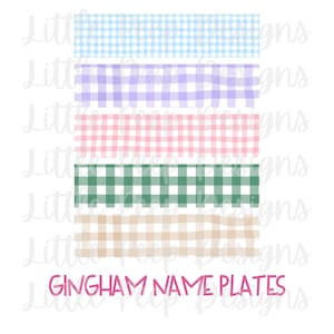 Gingham naamplaatje, pastel, aquarel clipart, herfst, PNG, sublimatie digitale download