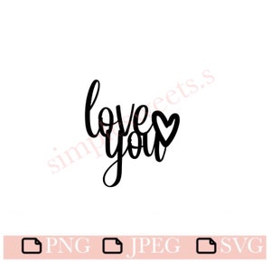 Op de afbeelding: Zwart-wit grafisch ontwerp met de tekst "love you" en een hart.