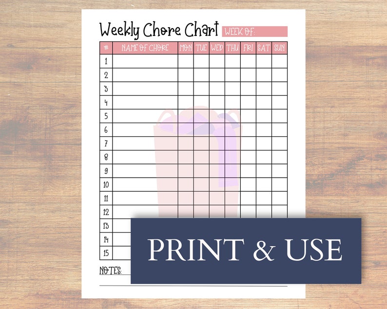Weekly Chore Chart Printable Weekly Chore Chart for All Ages Kids Task