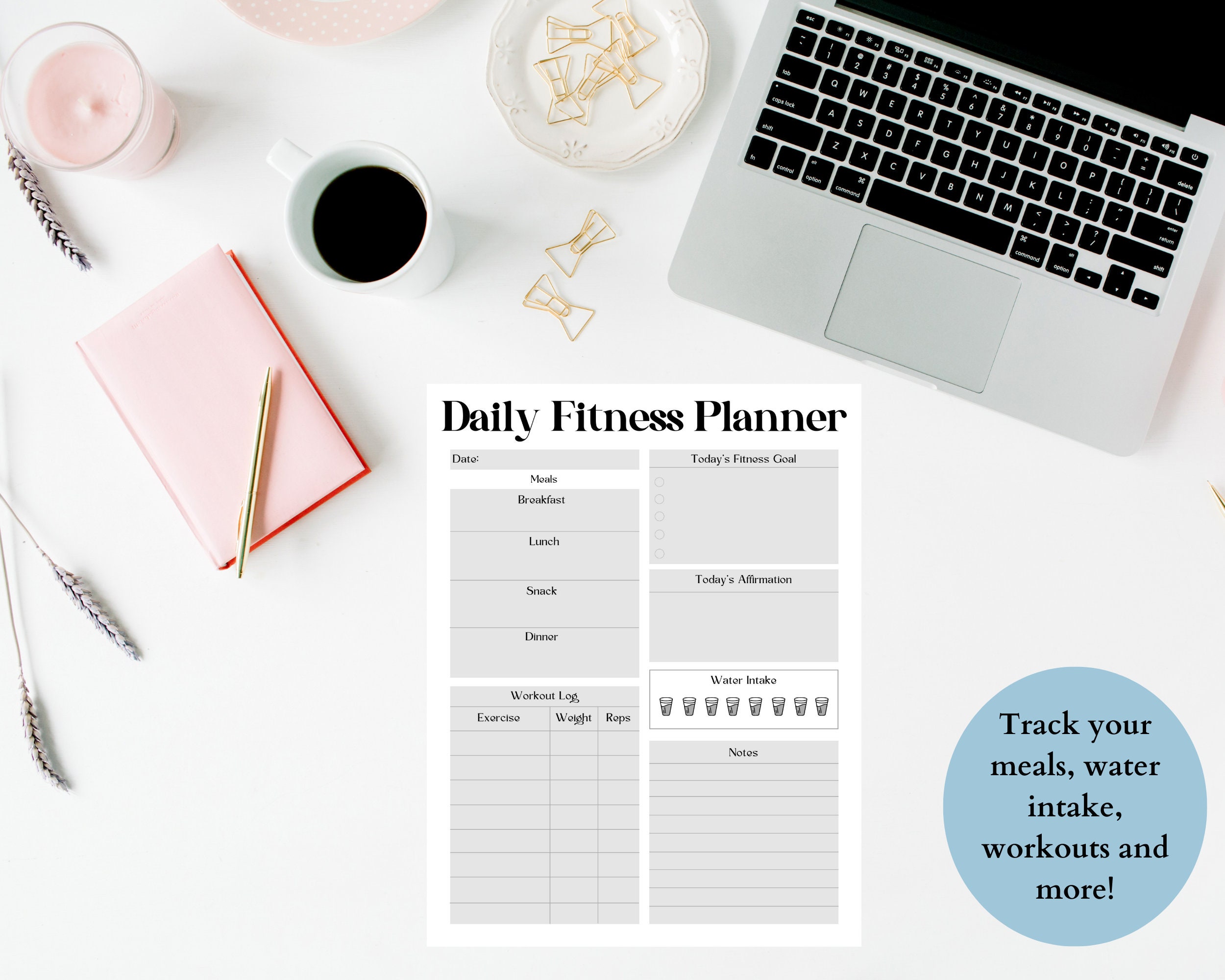 Daily Fitness Planner A4, A5 & US Letter Sizes Instant Download Fitness ...