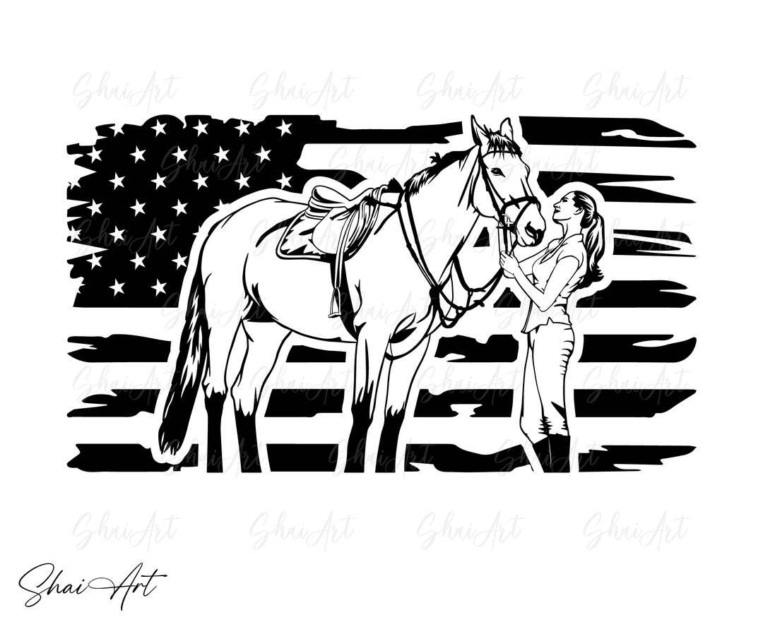 Horse Svg, Horse and Girl US Flag Svg, Cowgirl Svg, Svg, Png, Cricut