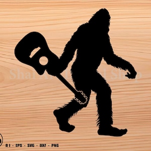 Bigfoot-svg, Bigfoot met een gitaar svg, png, png, cricut, dxf, clipart, voor commercieel en persoonlijk gebruik