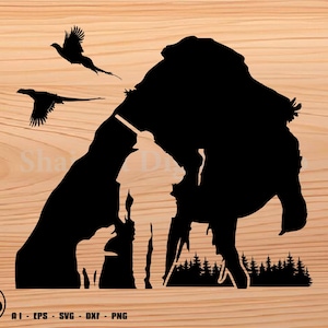 Pheasant Huunting Man and Dog svg, pheasant hunting svg, hunting svg, svg, png, cricut, dxf, clipart, for Commercial and Personal use