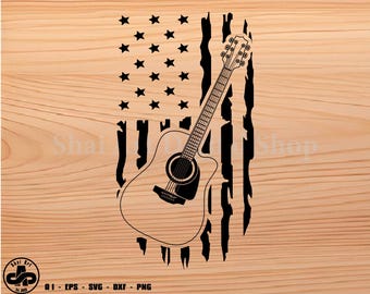 Acoustic Guitar in US Flag svg, guitar svg, music svg, svg, png, cricut, dxf, clipart, for Commercial and Personal use
