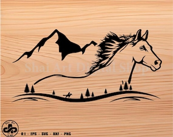 horse svg, horse and mountain svg, cowgirl svg, svg, png, cricut, dxf, clipart, for Commercial and Personal use