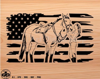 horse svg, horse and girl US Flag svg, cowgirl svg, svg, png, cricut, dxf, clipart, for Commercial and Personal use