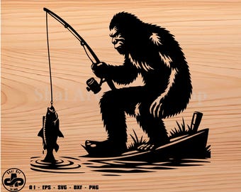 big foot svg, Bigfoot fishing 2 svg, svg, png, cricut, dxf, clipart, for Commercial and Personal use
