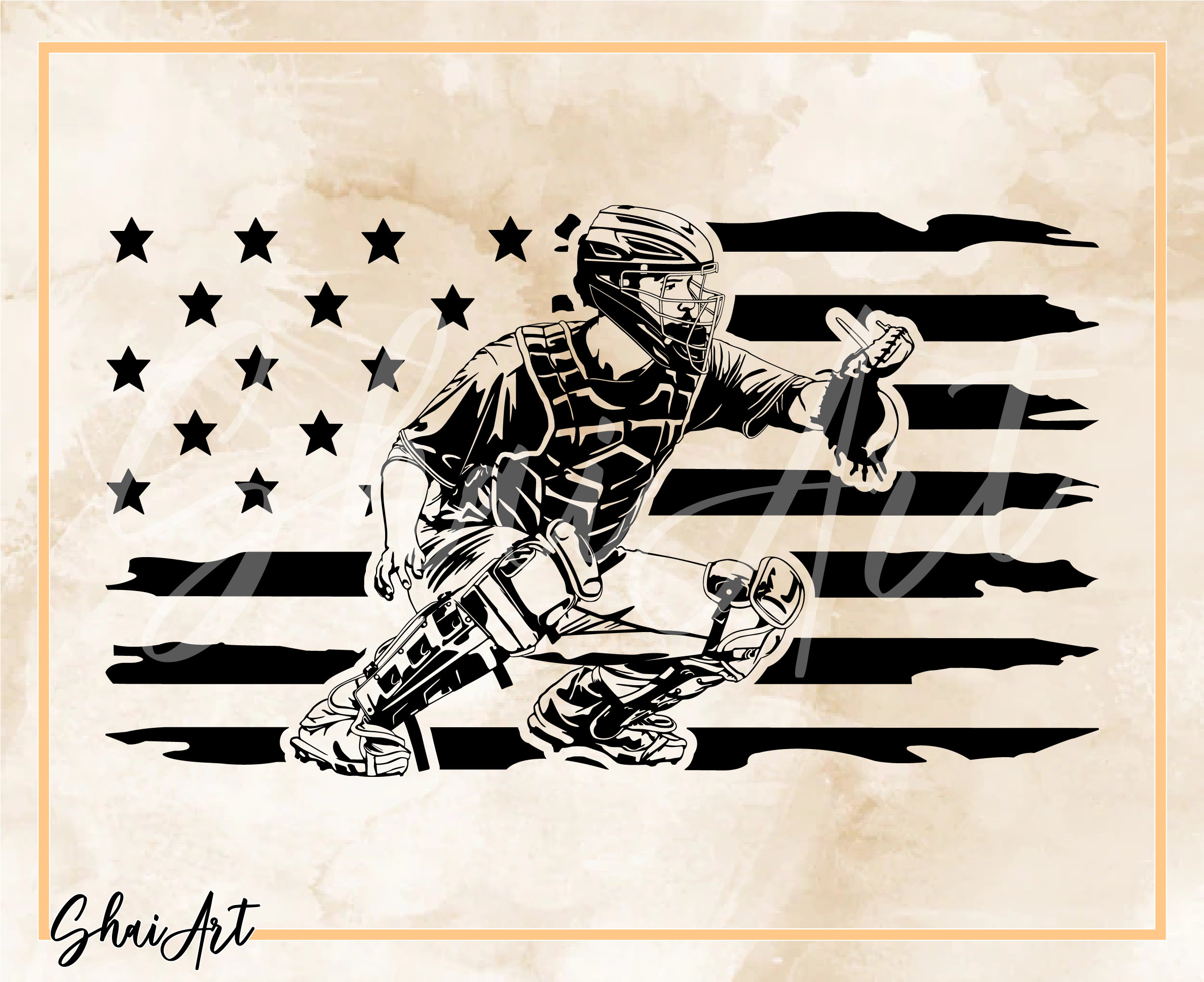 Baseball US Flag Catcher Svg File Baseball Svg Softball Svg Etsy