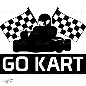 Go kart svg, kierowca go kart z flagą wyścigową svg, svg, png, cricut, dxf, clipart, do użytku komercyjnego i osobistego