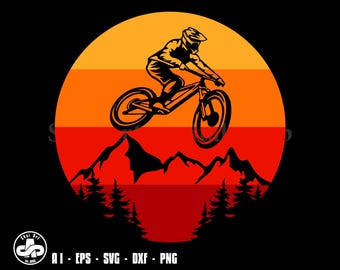 Silueta de ciclista de montaña, salto, mtb SVG, silueta de mtb, bicicleta SVG, SVG, PNG, Cricut, DXF, clipart, para uso comercial y personal