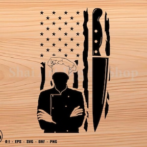Chef svg, Chef and knife US Flag svg, svg, png, cricut, dxf, clipart, for Commercial and Personal use