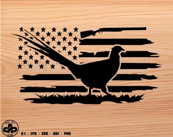 Pheasant US Flag witg Shotgun, Pheasant hunting svg, Bird Hunting svg, svg, png, cricut, dxf, clipart, for Commercial and Personal use