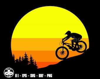 Silueta de descenso de MTB (SVG), MTB (SVG), bicicleta (SVG), SVG, PNG, Cricut, DXF, clipart, para uso comercial y personal