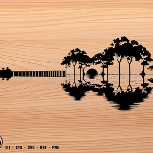 Guitar Trees Reflection on Water svg, guitar svg svg, svg, png, cricut, dxf, clipart, for Commercial and Personal use