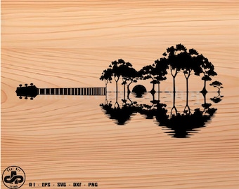 Guitar Trees Reflection on Water svg, guitar svg svg, svg, png, cricut, dxf, clipart, for Commercial and Personal use