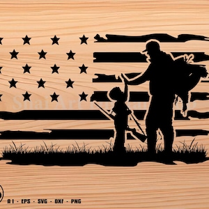 Turkey hunting father and child US Flag svg, hunting svg, svg, png, cricut, dxf, clipart, for Commercial and Personal use