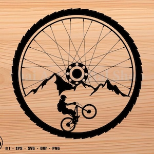 MTB Biker and mountin in Mtb Wheel - mtv svg, bike svg, svg, png, cricut, dxf, clipart, for Commercial and Personal use