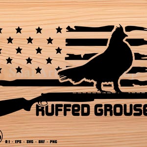 Ruffed Grouse in US Flag with Shotgun - ruffed grouse svg, hunting svg, svg, png, cricut, dxf, clipart, for Commercial and Personal use