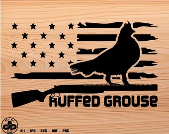 Ruffed Grouse in US Flag with Shotgun - ruffed grouse svg, hunting svg, svg, png, cricut, dxf, clipart, for Commercial and Personal use