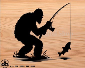 big foot svg, Bigfoot fishing svg, svg, png, cricut, dxf, clipart, for Commercial and Personal use