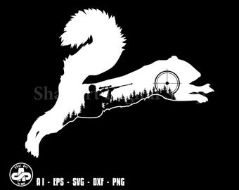 Squirrel jumping and hunter svg, squirrel svg, hunting svg, svg, png, cricut, dxf, clipart, for Commercial and Personal use