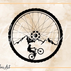 MTB Biker und Mountin in Mtb Wheel - fahrrad svg, svg, svg, png, cricut, dxf, clipart, für kommerzielle und persönliche Nutzung
