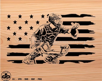 Baseball US Flag Catcher svg file, Baseball svg, softball svg, svg, png, cricut, dxf, clipart, for Commercial and Personal use
