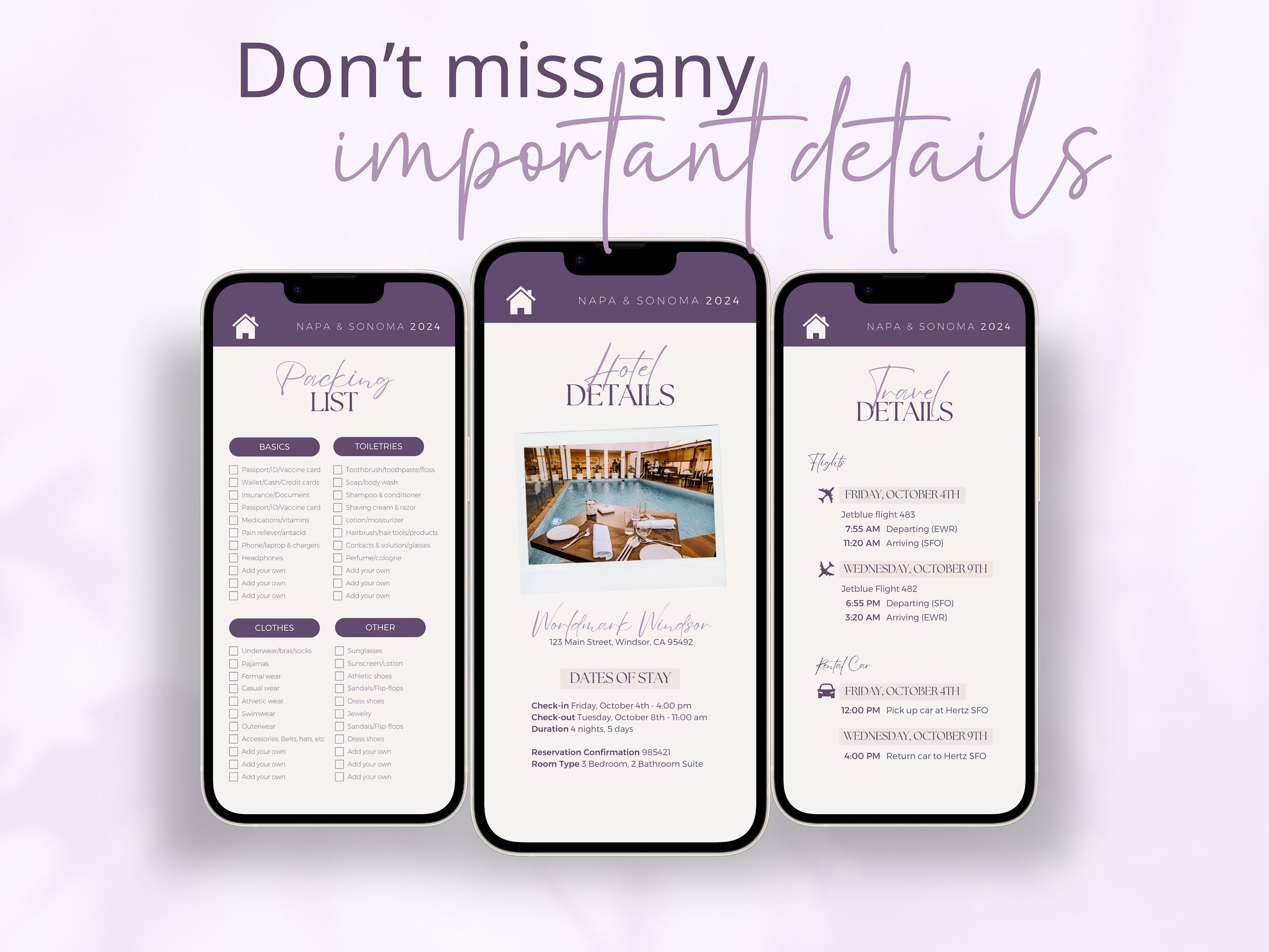 Violet Luxury Digital Travel Itinerary Template | Mobile Travel ...