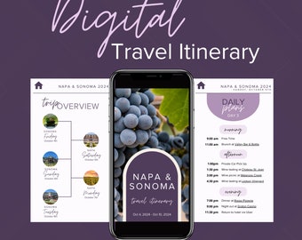 Purple Digital Travel Itinerary Template | Mobile Travel Template | Vacation Planner | Bachelorette Trip Itinerary | Group Trip Itinerary