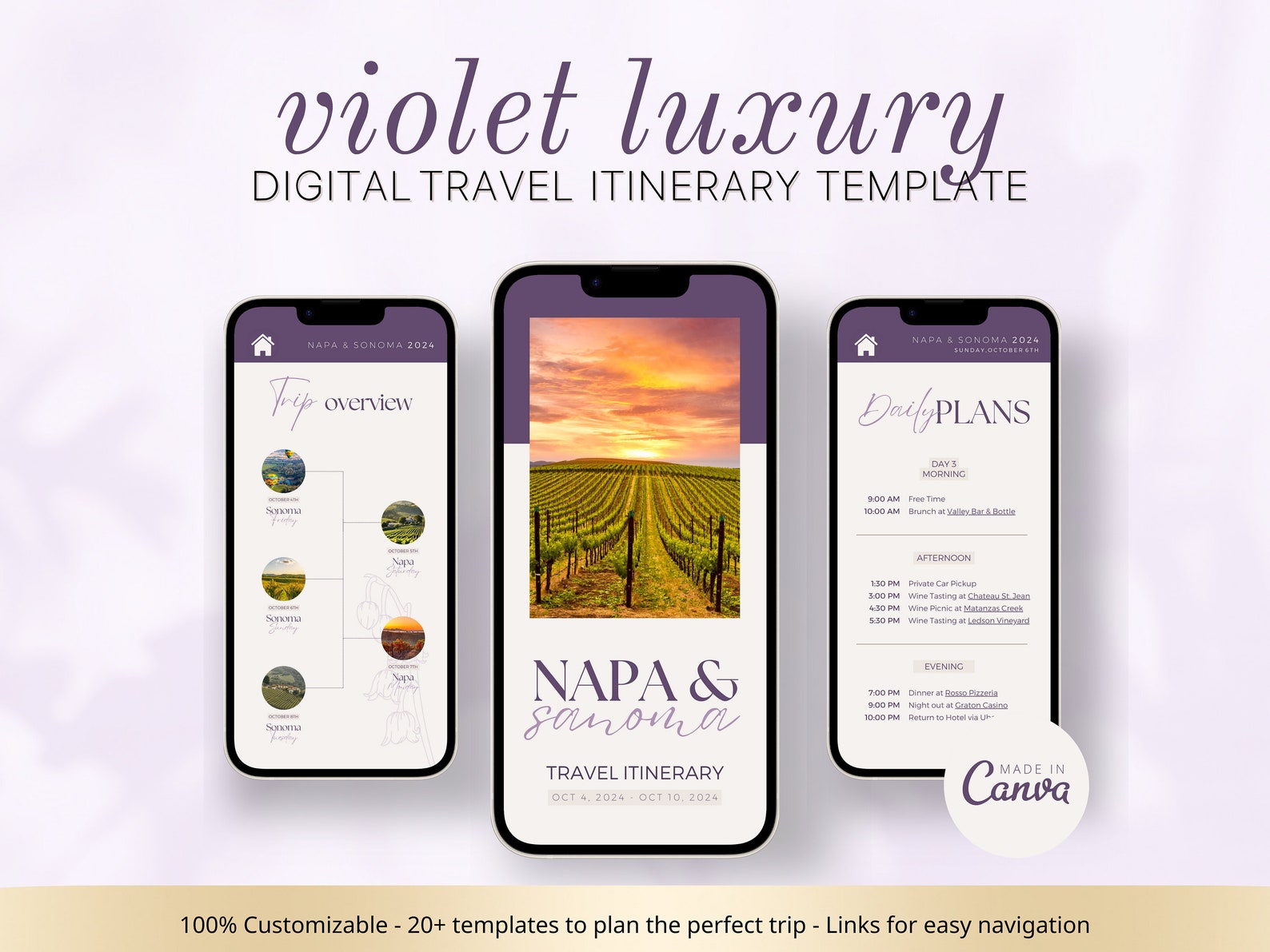 Violet Luxury Digital Travel Itinerary Template | Mobile Travel ...