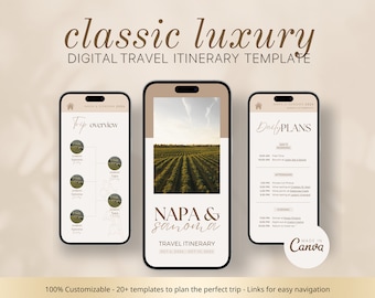 Luxury Digital Travel Itinerary Template | Mobile Travel Template | Vacation Planner | Bachelorette Trip Itinerary | Group Trip Itinerary