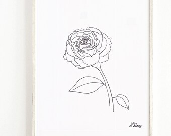 Rose Line Art, Rose Print, Rose Art, Botanical Rose Flower Wall Art, Minimalist Flower Print, Minimalist Flower, Flower Sketch Print, Rose,
