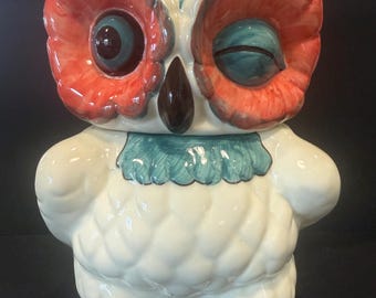 Vintage Anthropologie Ceramic Winking Owl Cookie Jar - A Real Hoot