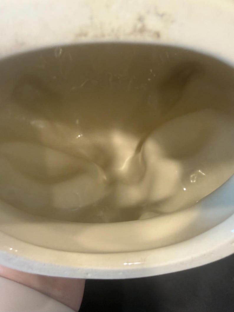 May include: Cream-colored ceramic bowl with a slightly textured interior. The bowl has a rounded shape with a wide rim. The interior has a smooth, glossy finish. The bowl appears to be clean and well-maintained.