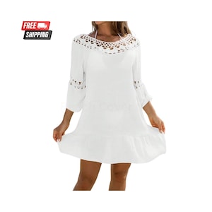 Sexy Crochet Beach Cover Up Dress Hollow Out Mini Swimsuit Coverup For Women Handmade Summer Bikini Cover Up Bathing Suit Vestidos