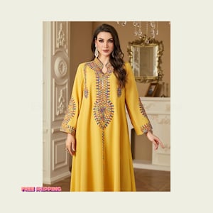 Embroidered Abaya Dress: Dubai Kaftan Jalabiya Robe - Eid Ramadan Gown