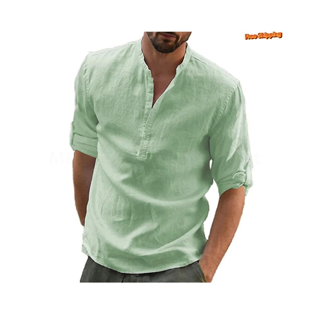JEKAOYI Men’s Button Down Linen Shirt – Casual Long Sleeve Cotton Beach Shirt With Pocket, Regular Fit - View #11