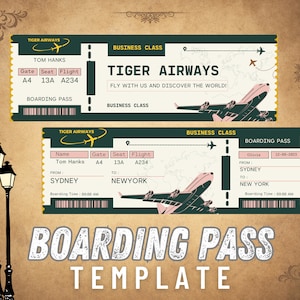 Billet cadeau Révélation Voyage surprise modifiable Carte d'embarquement personnalisable Billet d'embarquement imprimable Canva Compagnie aérienne Vacances Voyage Vacances Vol