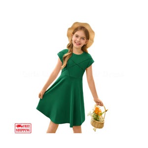 Girls&#39; Summer Skater Dress: Pleated A-Line Twirl Dress with Pockets