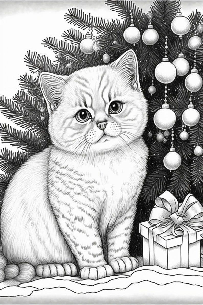 5 Page Downloadable Printable Coloring PDF Holiday Christmas Kitty Cat