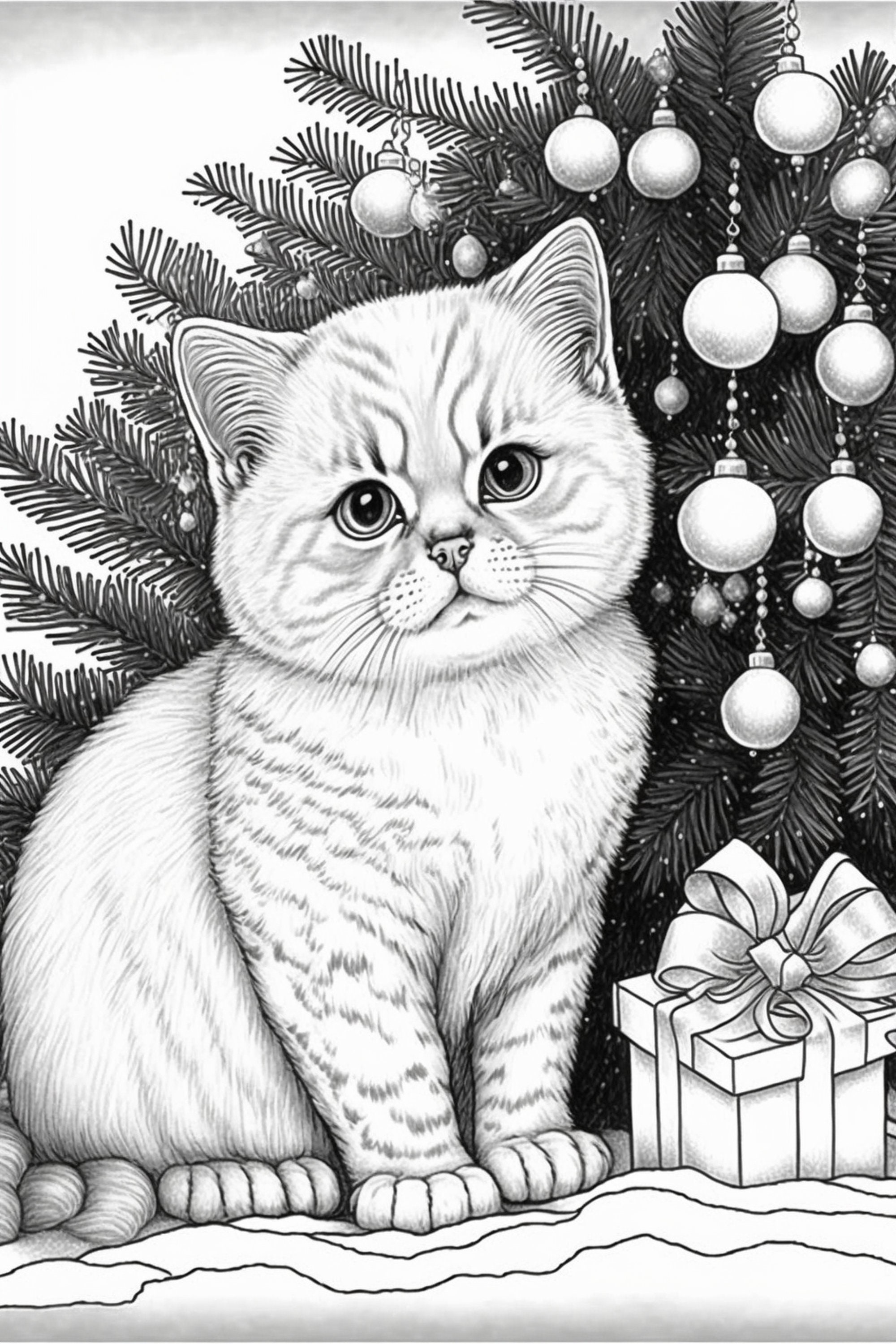 Christmas Kittens Coloring Pages