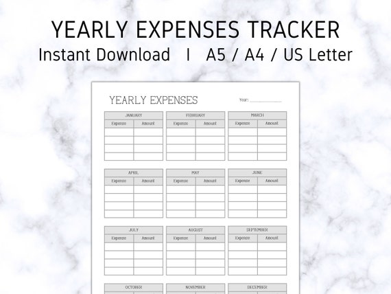 Yearly Expense Tracker Printable I Instant Download PDF | Etsy