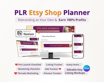 PLR Etsy Shop Planner, Business Tracker, Notion Template