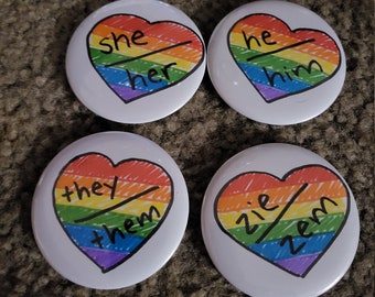 Rainbow pronoun pins