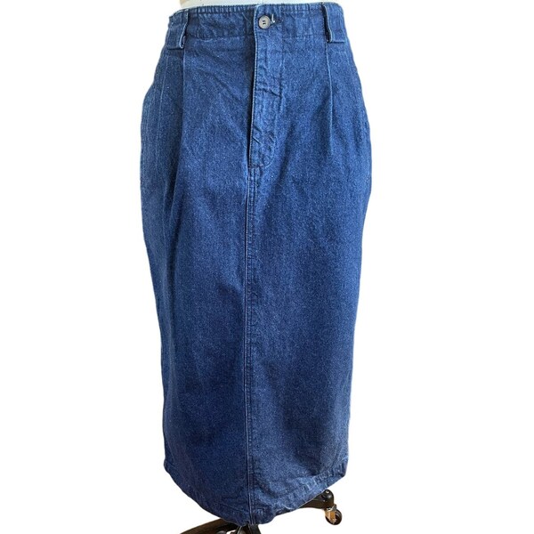 Vintage 90s LIZSPORT Midi Length Pencil Blue Denim Jean Skirt Size 10