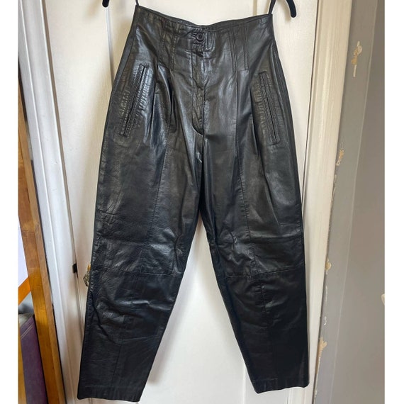 Vintage 80s 90s Toffs Leather High Waisted Black … - image 2